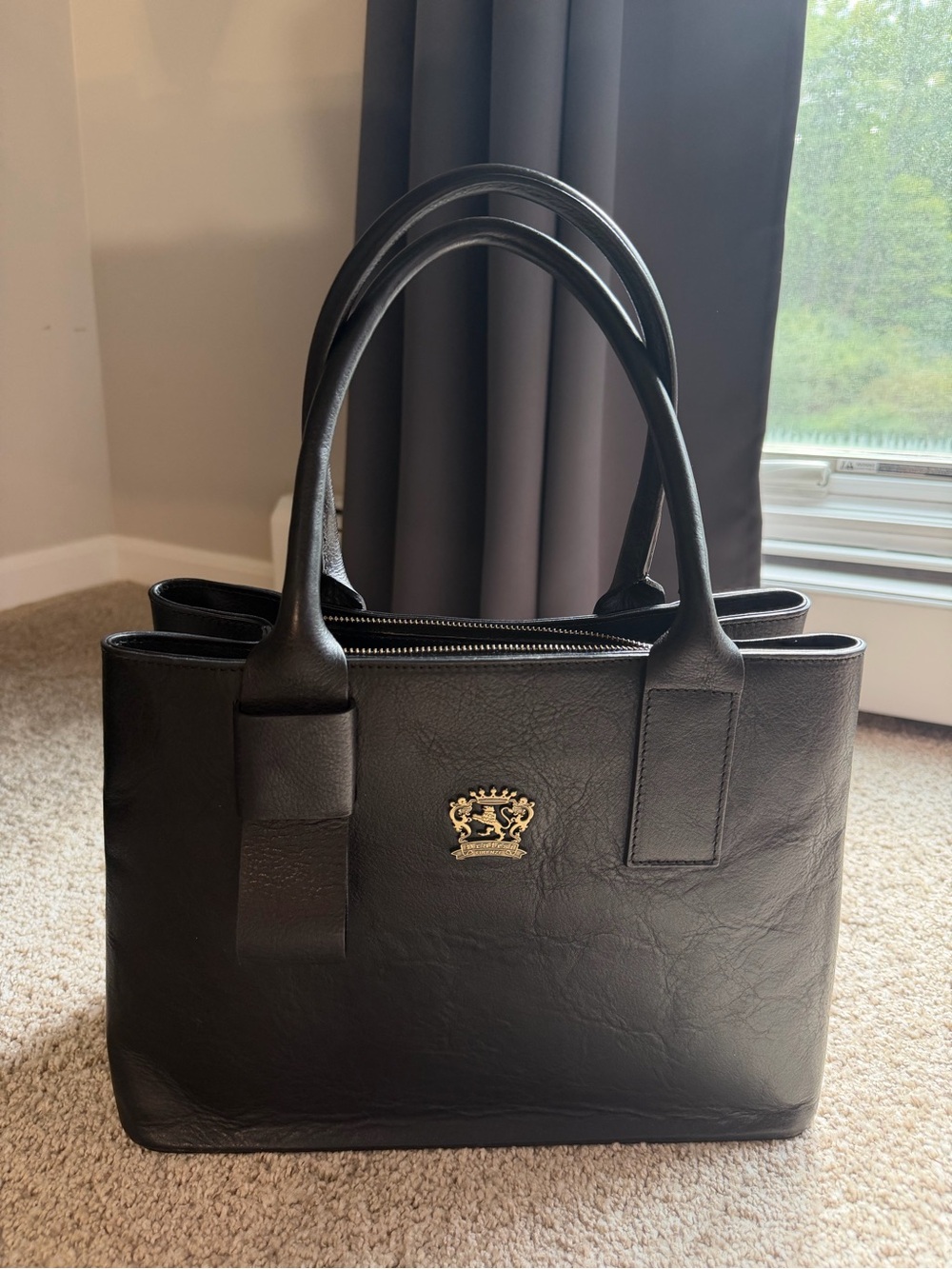 Pratesi Firenze Black Italian Leather Structured Tote Bag – Made in Italy